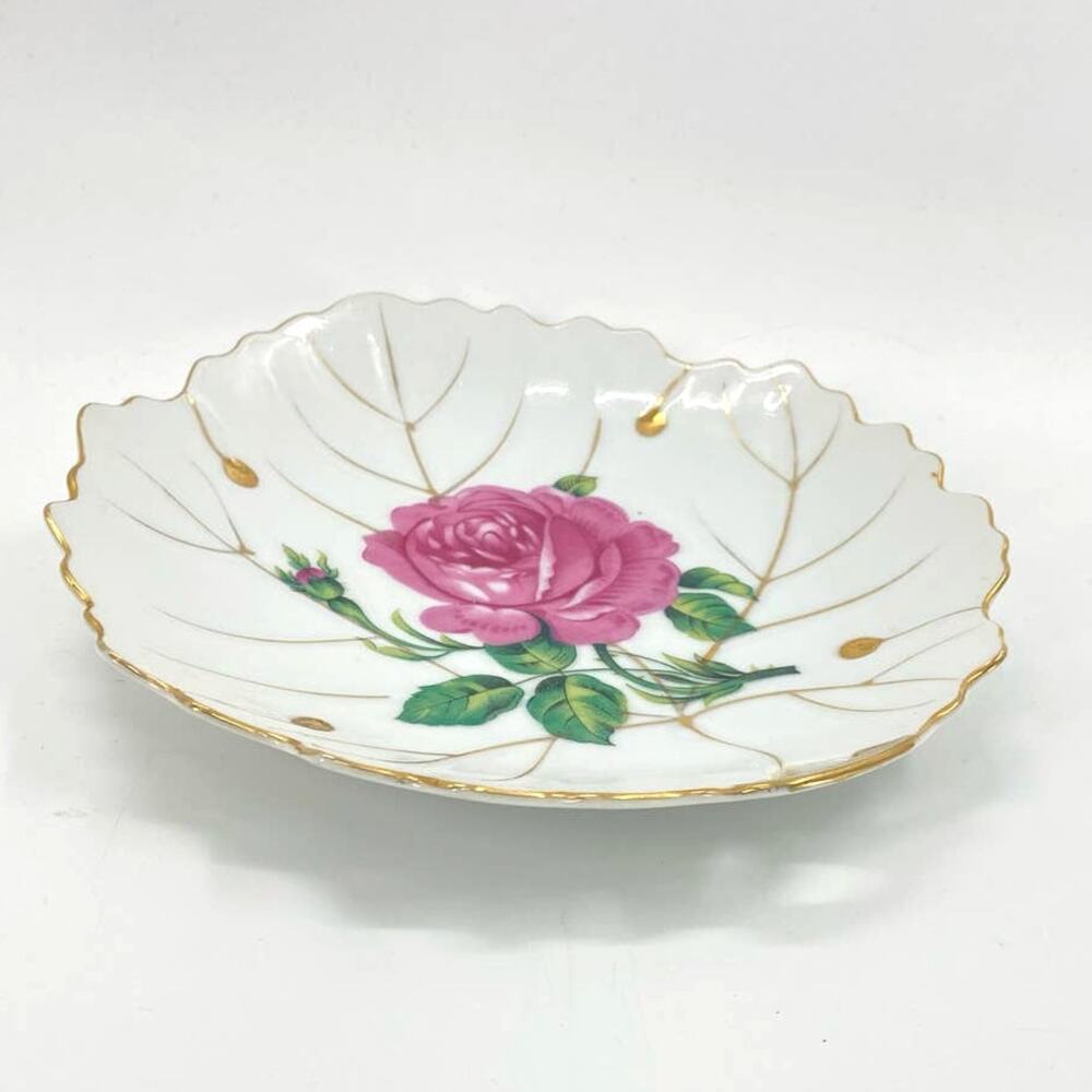 VTG Nasco Made in Japan Leaf Shaped Trinket Dish Golden Plate